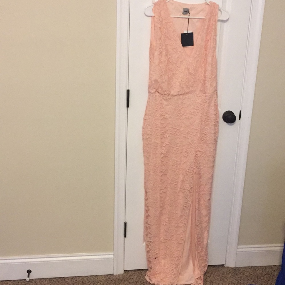 Asos light pink lace maxi dress new